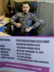 Proyek Pemeliharaan Kantor Camat Gunung Kaler Disorot, CV Putra Daerah Diduga Abaikan Standar Pekerjaan dan Pengawasan